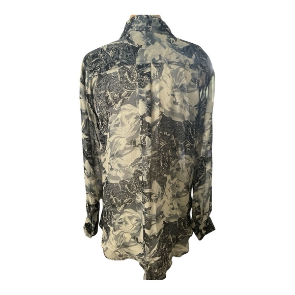 Vintage Dorman 100% Silk Sheer Oversized Olive Green and Black Women's Blouse - Picture 2 of 4